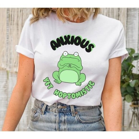 Tops - Anxious Yet Hoptomistic Shirt Anxiety Tee Funny Frog Shirt